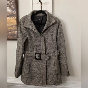 Etcetera Textured Black and Gray Pea Coat